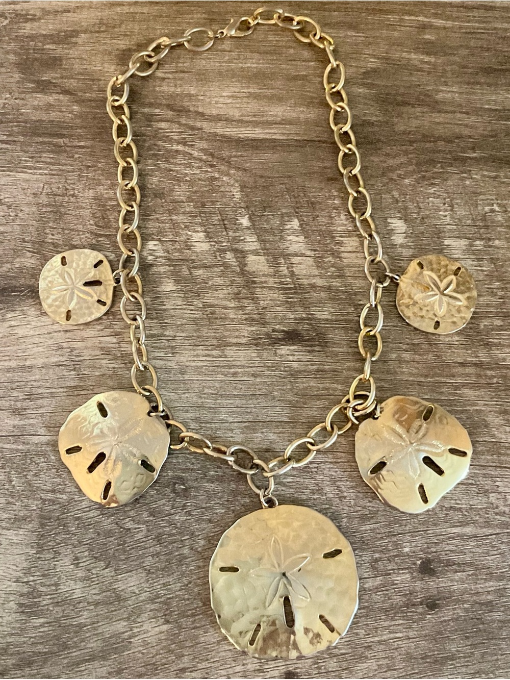 Curated Gold Sand Dollar Statement Necklace & Earring Set • Vintage Coastal
